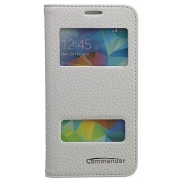 Samsung Galaxy S 5 Mini Commander Läpällinen Nahkakotelo Kahdella Ikkunalla Valkoinen