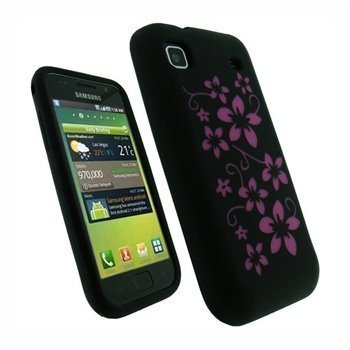 Samsung Galaxy S iGadgitz Flower Design Silikonikotelo Pinkki/Musta