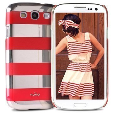Samsung Galaxy S3 I9300 Puro Stripe Suojakotelo Hopea / Punainen