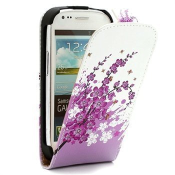 Samsung Galaxy S3 Mini I8190 Flip Nahkakotelo Vaaleanpunainen Kukkia