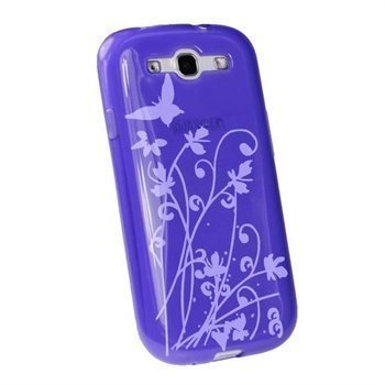 Samsung Galaxy S3 i9300 iGadgitz Butterfly TPU-Kotelo Violetti