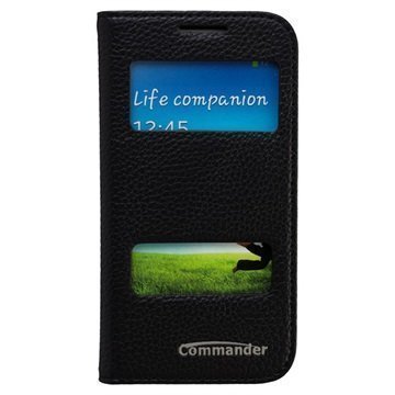 Samsung Galaxy S4 Mini Commander Double Window Nahkainen Läppäkotelo Musta