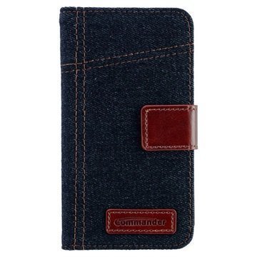 Samsung Galaxy S5 Commander Book Elite Jeans Läppäkotelo Farkkukangas Sininen / Ruskea