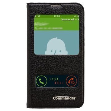 Samsung Galaxy S5 Commander Läpällinen Nahkakotelo Kahdella Ikkunalla Musta