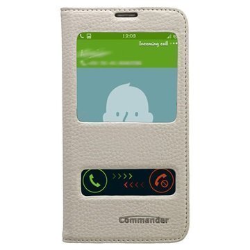 Samsung Galaxy S5 Commander Läpällinen Nahkakotelo Kahdella Ikkunalla Valkoinen