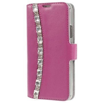 Samsung Galaxy S5 Doormoon Rhinestone Lompakkomallinen Nahkakotelo Kuuma Pinkki