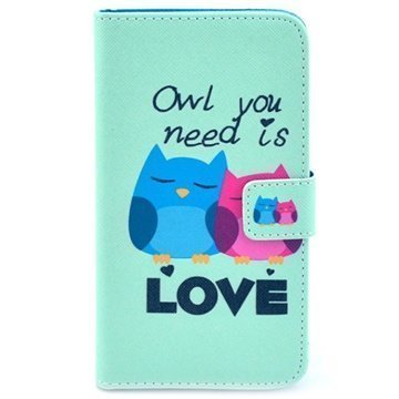 Samsung Galaxy S5 Lompakkomallinen Nahkakotelo Owl You Need Is Love