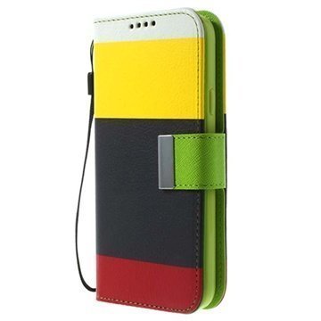 Samsung Galaxy S5 Multicolored Wallet Nahkakotelo Keltainen / Musta / Punainen