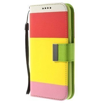 Samsung Galaxy S5 Multicolored Wallet Nahkakotelo Punainen / Keltainen / Pinkki