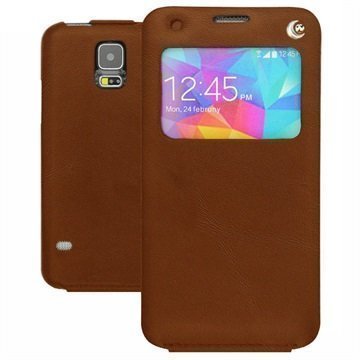 Samsung Galaxy S5 Noreve Tradition D Flip Leather Case Brown