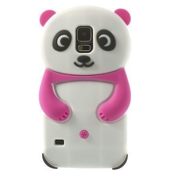 Samsung Galaxy S5 Panda 3D Silikoninen Suojakuori Kuuma Pinkki / Valkoinen