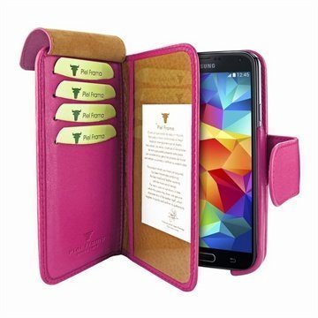 Samsung Galaxy S5 Piel Frama Lompakko Nahkakotelo Fuchsia