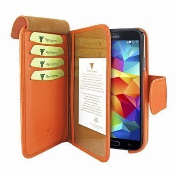 Samsung Galaxy S5 Piel Frama Lompakko Nahkakotelo Oranssi