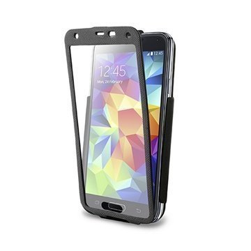 Samsung Galaxy S5 Puro Flipper Total View Läppäkotelo Läpinäkyvä / Musta