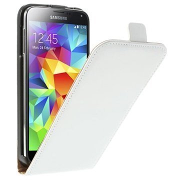 Samsung Galaxy S5 Pystysuuntainen Nahkainen Läppäkotelo Valkoinen