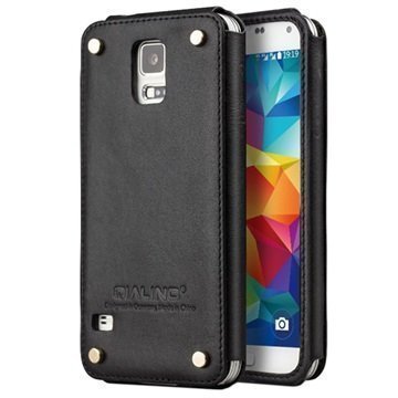 Samsung Galaxy S5 Qialino Luxury Slim Nahkakotelo Musta