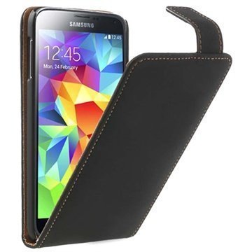 Samsung Galaxy S5 Retro Nahkainen Läppäkotelo Musta