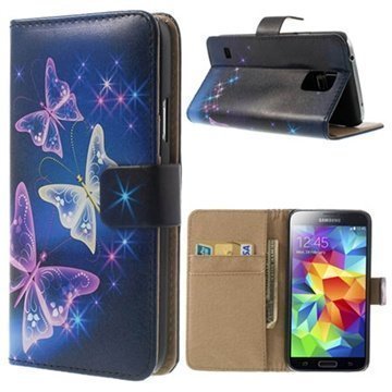 Samsung Galaxy S5 Wallet Nahkakotelo Perhoset