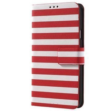 Samsung Galaxy S5 Wallet Nahkakotelo Valkoinen / Punainen