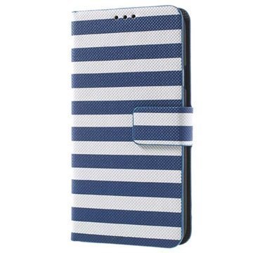Samsung Galaxy S5 Wallet Nahkakotelo Valkoinen / Sininen