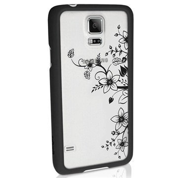 Samsung Galaxy S5 iGadgitz 3D Designer Collection Kukkakuvioitu Kova Kotelo Musta