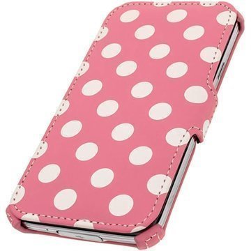 Samsung Galaxy S5 iGadgitz Läpällinen Nahkakotelo Polka Dot Pinkki / Valkoinen