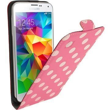 Samsung Galaxy S5 iGadgitz Nahkainen Polka Dot Läppäkotelo Pink / White
