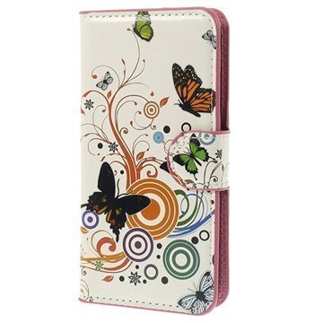 Samsung Galaxy S5 mini Wallet Nahkakotelo Perhoset / Ympyrät
