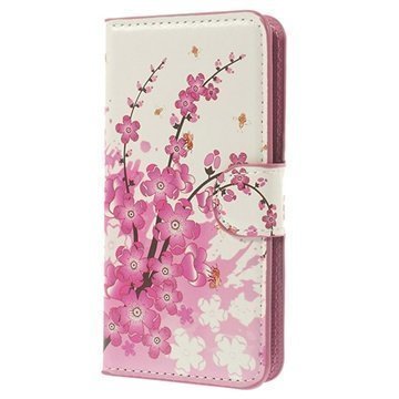 Samsung Galaxy S5 mini Wallet Nahkakotelo Vaaleanpunaiset kukat