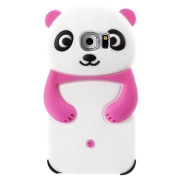 Samsung Galaxy S6 3D Panda Silikoninen Suojakuori Kuuma Pinkki / Valkoinen