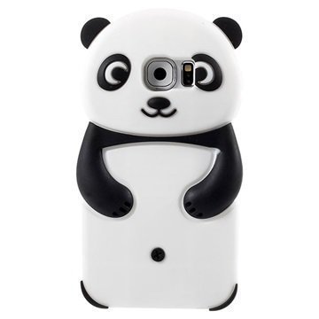 Samsung Galaxy S6 3D Panda Silikoninen Suojakuori Musta / Valkoinen