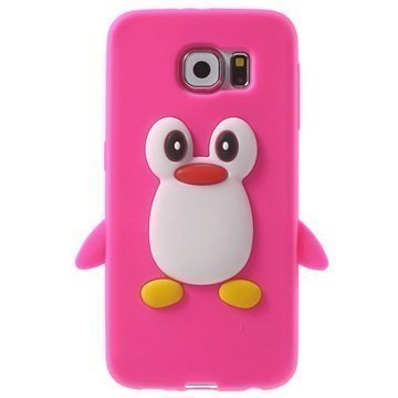 Samsung Galaxy S6 3D Penguin Silikoninen Suojakuori Kuuma Pinkki