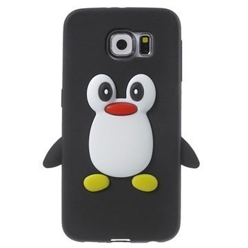 Samsung Galaxy S6 3D Penguin Silikoninen Suojakuori Musta