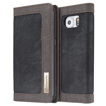 Samsung Galaxy S6 Caseme Canvas Lompakkokotelo Musta