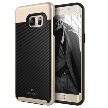 Samsung Galaxy S6 Edge+ Caseology Envoy Kotelo Hiilikuitu Musta / Kulta