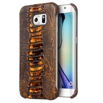 Samsung Galaxy S6 Edge Qialino Leather Coated Hard Case Ostrich Skin Brown