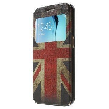 Samsung Galaxy S6 Edge Slim View Folio Nahkainen Suojakotelo Englannin lippu