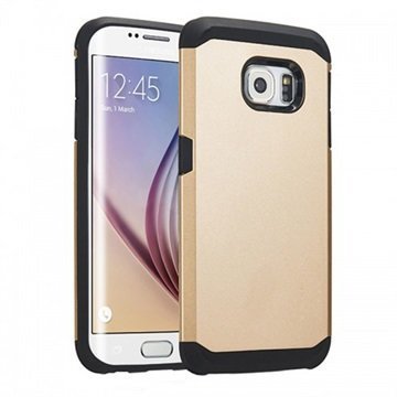 Samsung Galaxy S6 Edge Tuff-luv Slim Armour Kaksikerroksinen TPU-Kotelo Kulta