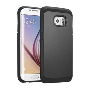 Samsung Galaxy S6 Edge Tuff-luv Slim Armour Kaksikerroksinen TPU-Kotelo Musta