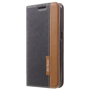Samsung Galaxy S6 Kaksisävyinen Lompakkokotelo Musta / Ruskea