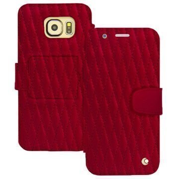 Samsung Galaxy S6 Noreve Tradition B Lompakkomallinen Nahkakotelo PerpÃ©tuelle Couture Punainen