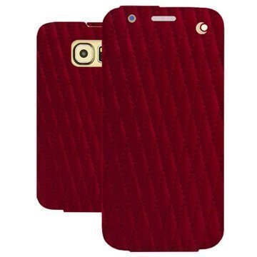 Samsung Galaxy S6 Noreve Tradition Läpällinen Nahkakotelo PerpÃ©tuelle Couture Rouge