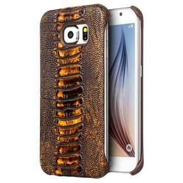 Samsung Galaxy S6 Qialino Leather Coated Hard Case Ostrich Skin Brown