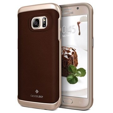 Samsung Galaxy S7 Caseology Envoy Nahkainen Suojakuori Hiilikuitu Ruskea / Kulta