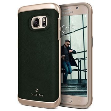 Samsung Galaxy S7 Caseology Envoy Nahkainen Suojakuori Hiilikuitu Vihreä / Kulta