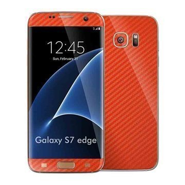 Samsung Galaxy S7 Edge EasySkinz Kuvioitu Hiilikuitukalvo Punainen