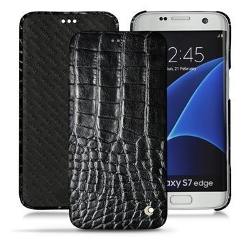 Samsung Galaxy S7 Edge Noreve Tradition D Nahkainen Läppäkotelo Horizon Crocodile Musta