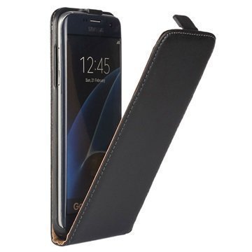Samsung Galaxy S7 Edge Pystysuuntainen Nahkakotelo Musta