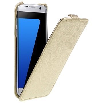 Samsung Galaxy S7 Edge Slim Vertical Läppäkotelo Kulta