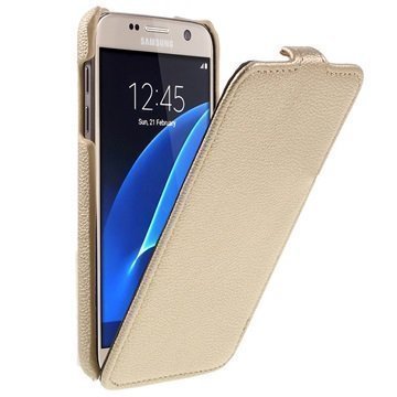 Samsung Galaxy S7 Slim Vertical Läppäkotelo Kulta